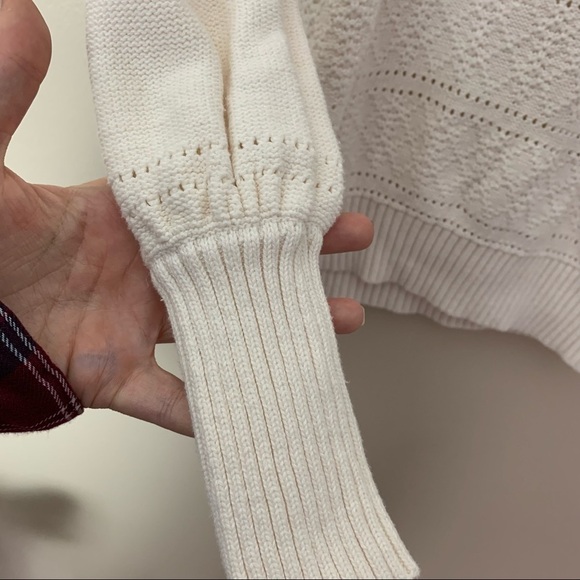 [Loft] White Cottage Core Cut Out Detail Long Sleeve Sweater - Picture 4 of 9